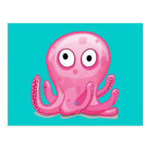 cute pink silly octopus post card