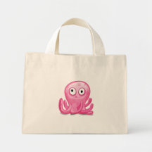 cute pink silly octopus tote bags