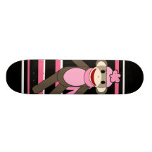 Cute Pink Sock Monkey Girl Flower Hat Stripes Skate Boards