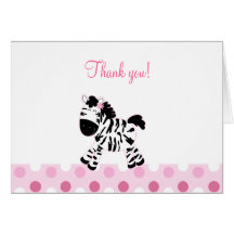 Cute Pink Zebra Folded Thank you notes Greeting Card