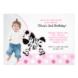 Cute Pink Zebra Girl Photo Birthday Invitation invitations