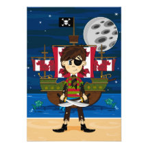 Cute Pirate and Ship RSVP Card Custom Invite