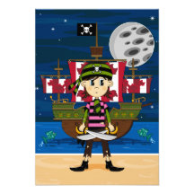 Cute Pirate and Ship RSVP Card Invites