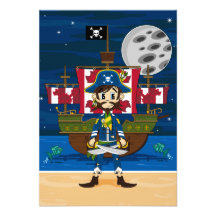 Cute Pirate and Ship RSVP Card Personalized Invite
