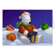Cute Polar Bear Santa Greeting Cards