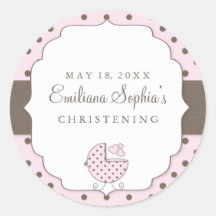 Cute Polka Dots Modern Christening Sticker