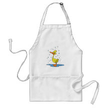 cute puddle duck in the rain aprons