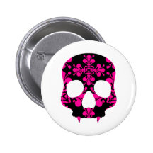 Cute punk goth fanged skull hot pink and black