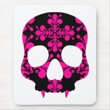 Cute punk goth fanged skull hot pink and black mouse pad
