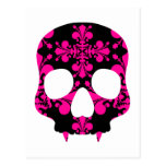 Cute punk goth fanged skull hot pink and black postcards