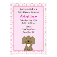 Cute Puppy Baby Girl Shower Invitation