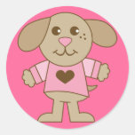 Cute Puppy Pink Heart Shirt Round Stickers