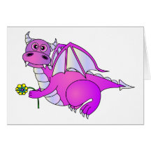 Cute Purple Dragon with Flower Card