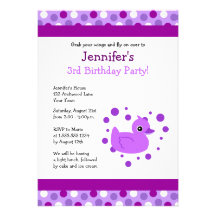 Cute Purple Ducky with Polka Dots Birthday Invite
