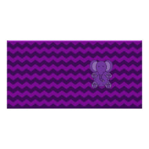 Cute purple elephant purple chevrons picture card