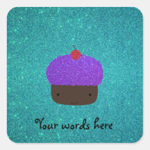 Cute purple glitter cupcake turquoise glitter square sticker