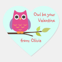 Cute purple owl classroom valentine personalised stickers