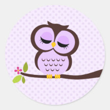 Cute Purple Owl Round Stickers