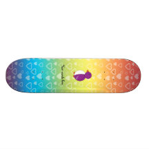 Cute purple penguin rainbow hearts skateboard