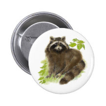 Cute Racoon Nature Pinback Button