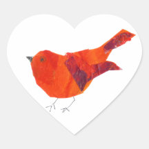 Cute Red Bird Heart Stickers
