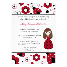 Cute red black lady bugs birthday party invitation