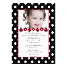 Cute red ladybug photo birthday party invitation