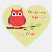 Cute red owl classroom valentine personalised gift stickers