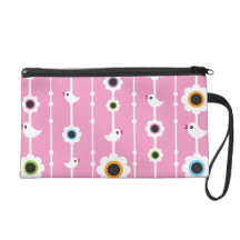 Cute retro flower bird pattern wristlet
