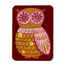 Cute Retro Owl Art Premium Magnet