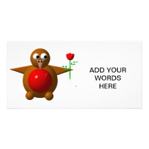 Cute robin with a rose photo card template