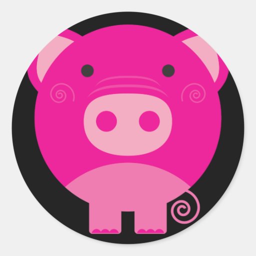 Cute Round Pig Cartoon Round Sticker