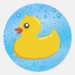 Cute Rubber Ducky/Blue Bubbles Round Sticker