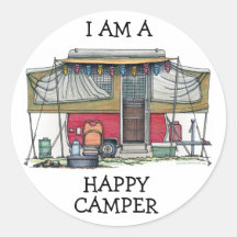 Cute RV Vintage Popup Camper Travel Trailer Round Sticker