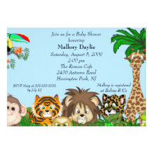 Cute Safari It's A Jungle Boy Baby Shower Personalized Invite