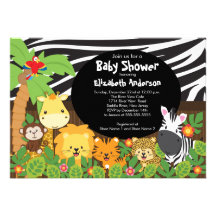 Cute Safari Jungle Animals Baby Shower Invitations