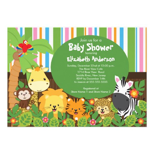 Cute Safari Jungle Animals Baby Shower Invitations