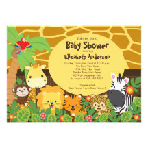 Cute Safari Jungle Animals Baby Shower Invitations