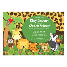 Cute Safari Jungle Animals Baby Shower Invitations