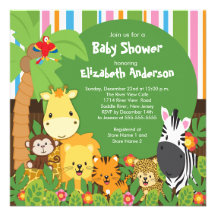 Cute Safari Jungle Animals Baby Shower Invitations