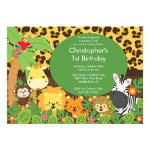 Cute Safari Jungle Birthday Party Invitations