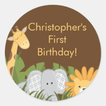 Cute Safari Jungle Birthday Party Round Sticker