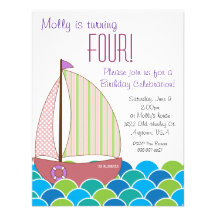 Cute Sailboat Birthday Invitation - Girl
