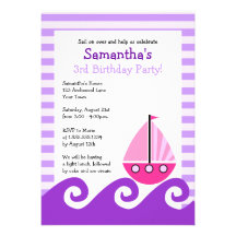 Cute Sailboat Pink & Purple Birthday Invite 5x7