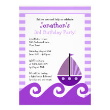 Cute Sailboat Purple Birthday Invite 5x7