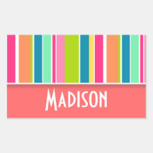 Cute Salmon Pink & Seafoam Green Rectangular Stickers