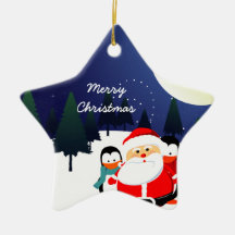 Cute Santa Claus and penguins Christmas ornament