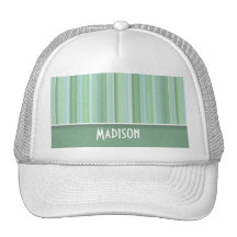 Cute Seafoam, Sage Green, & Baby Blue Striped Mesh Hats
