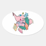 cute shopaholic shopping elephant oval stickers