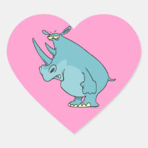 cute silly blue rhino rhinoceros cartoon heart sticker